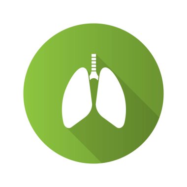 İnsan akciğerleri düz tasarım uzun gölge glif simgesi. Solunum sistemi anatomisi. Vektör siluet çizimi