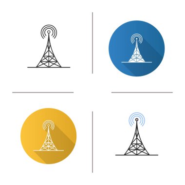 Radyo kulesi simgesi. Anten. Tasarım, doğrusal düz ve stilleri renk. İzole vektör çizimler