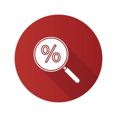 Yüzde düz tasarım uzun gölge glif simgesi olan Büyüteç. Arama indirim sağlamaktadır. Vektör siluet çizimi