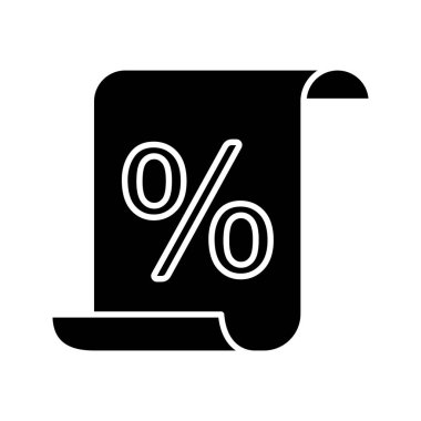 Kağıt kaydırma yüzde glif simgesi olan. Belge indirim, sertifika. Siluet simge. Negatif alan. İzole vektör çizim