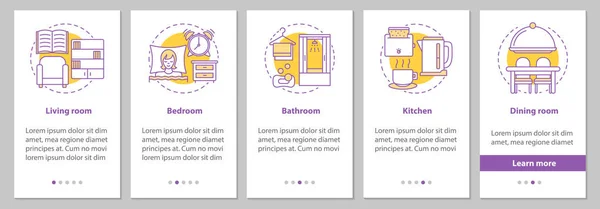 インテリア デザイン登録携帯アプリ ページ画面線形概念 フラットや家の手順グラフィック命令を部屋します 家具や家電 Gui ベクトル テンプレート イラスト — ストックベクタ