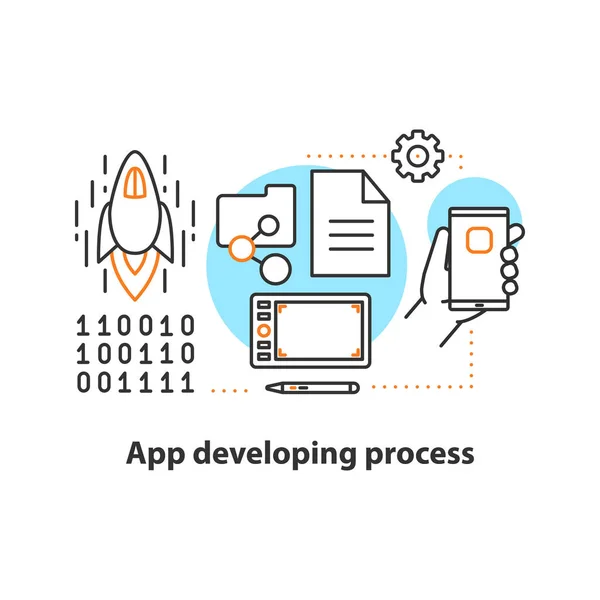 App Geliştirme Süreci Kavramı Simgesi Ürün Oluşturma Sınama Fikir Başlatılması — Stok Vektör