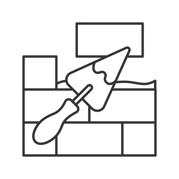 Ziegelmauer Mit Dreieckiger Schaufel Lineares Symbol Schmalspur Illustration Spachtelmesser Spachtel — Stockvektor
