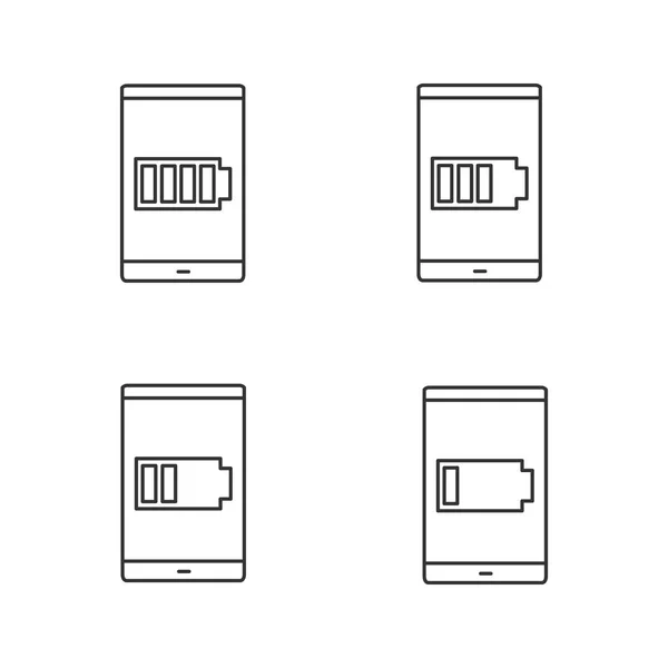Lineaire Pictogrammen Opladen Van Batterij Van Smartphone Instellen Dunne Lijn — Stockvector