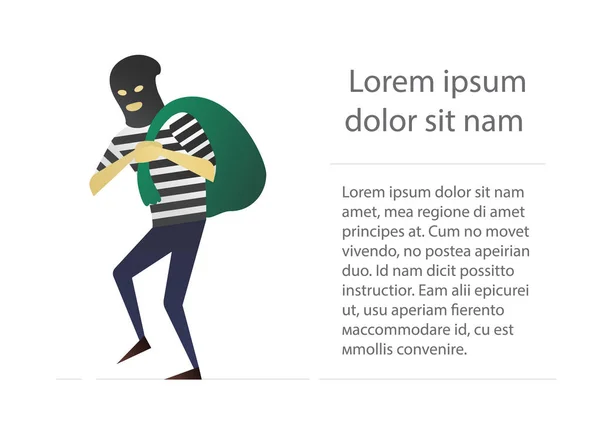 Robber Design Caráter Plano Destruidor Casas Ladrão Com Saco Enorme — Vetor de Stock