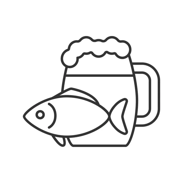 Caneca Cerveja Com Ícone Linear Peixe Salgado Ilustração Fina Ale — Vetor de Stock