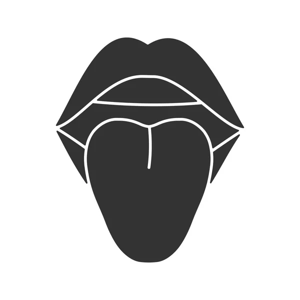 女性開口グリフ アイコン 口腔内 シルエットのシンボル 否定的なスペース 分離したベクトル図 — ストックベクタ