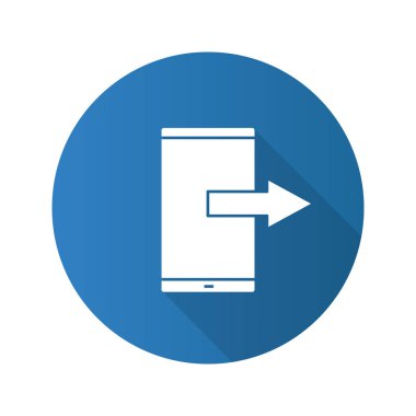 Mobil veri aktarımı düz tasarım uzun gölge glif simgesi. Giden arama veya mesaj. Smartphone. Vektör siluet çizimi