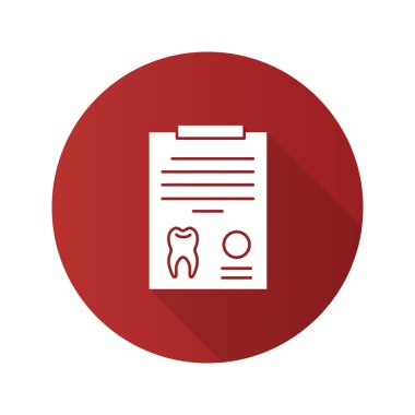 Diş tanılama raporu düz tasarım uzun gölge glif simgesi. Diş hekimi tavsiye. Vektör siluet çizimi