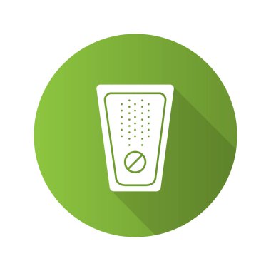 Çözünür hap bardak su düz tasarım uzun gölge glif simgesi. Efervesan hap. Vektör siluet çizimi