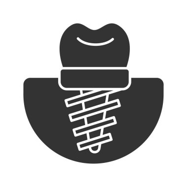 Dental implant glif simgesi. Endosseous implant. Siluet simge. Negatif alan. İzole vektör çizim