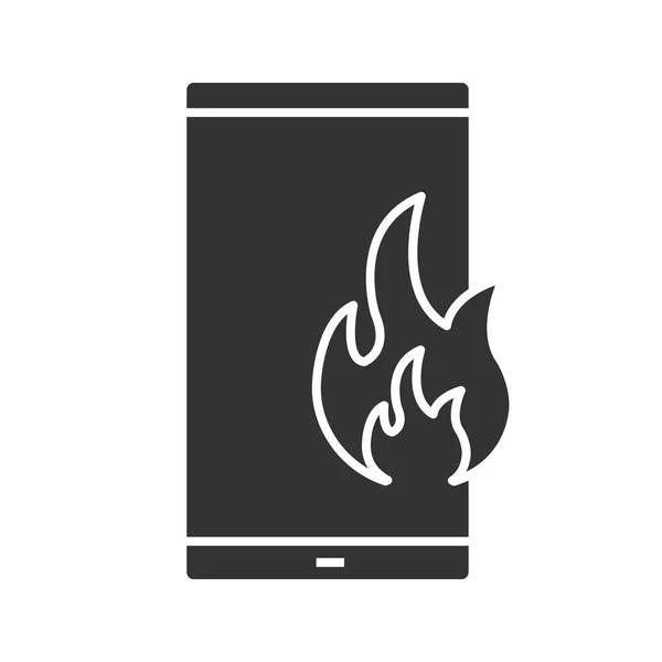 Fire Emergency Calling Glyph Icon Broken Phone Deadline Smartphone Flame — Stock Vector