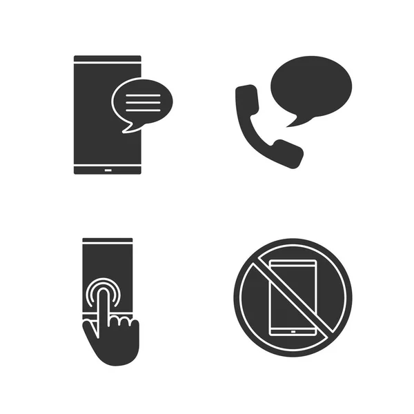 Phone Communication Glyph Icons Set Chatting Voice Message Touchscreen Smartphone — Stock Vector