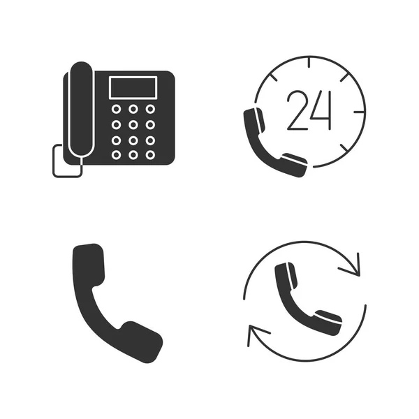 Zestaw Ikon Glifów Komunikacji Telefonu Telefon Stacjonarny Infolinia Słuchawki Powołanie — Wektor stockowy