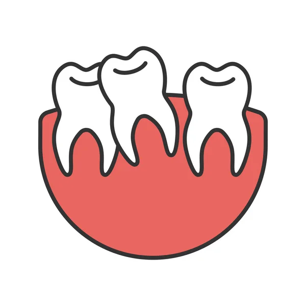 Ikona Kolor Krzywe Zęby Wady Zgryzu Problemy Zębami Mądrości Ilustracja — Wektor stockowy