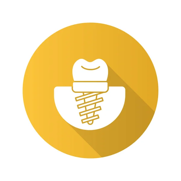 Implants Dentaires Design Plat Longue Ombre Glyphe Icône Implants Endogènes — Image vectorielle