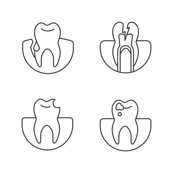 Dentistry Linear Icons Set Stomatology Gum Bleeding Toothache Broken Tooth — Stock Vector