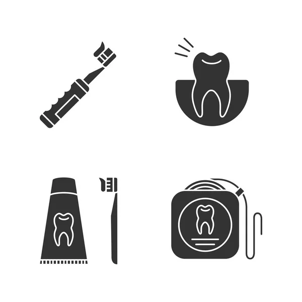 Ensemble Icônes Glyphe Dentisterie Stomatologie Mal Dents Brosse Dents Électrique — Image vectorielle