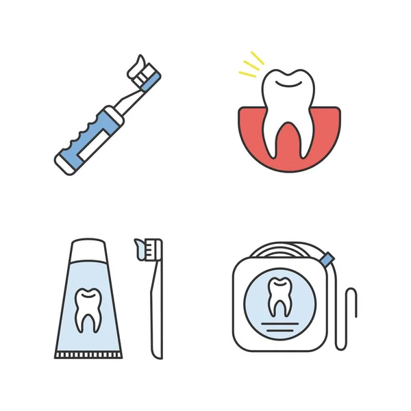 Ensemble Icônes Couleur Dentisterie Stomatologie Mal Dents Brosse Dents Électrique — Image vectorielle