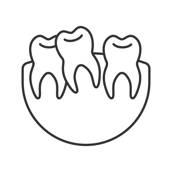Dentes Tortos Ícone Linear Maloclusão Ilustração Fina Problema Dentes Sábios — Vetor de Stock