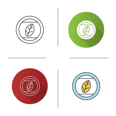 Tütün yaprağı simgesi ile yuvarlak etiket. Nane. Tasarım, doğrusal düz ve stilleri renk. İzole vektör çizimler