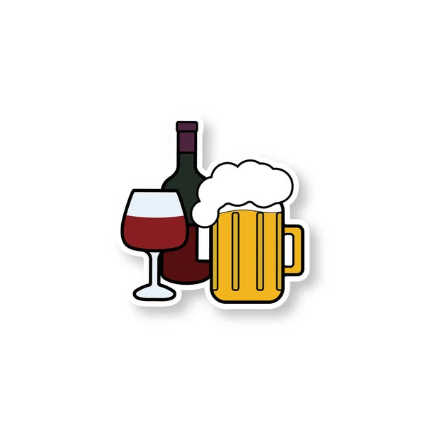 Alcohol Drinks Patch Wine Bottle Wineglass Beer Mug Foam Alcoholic — Stock Vector