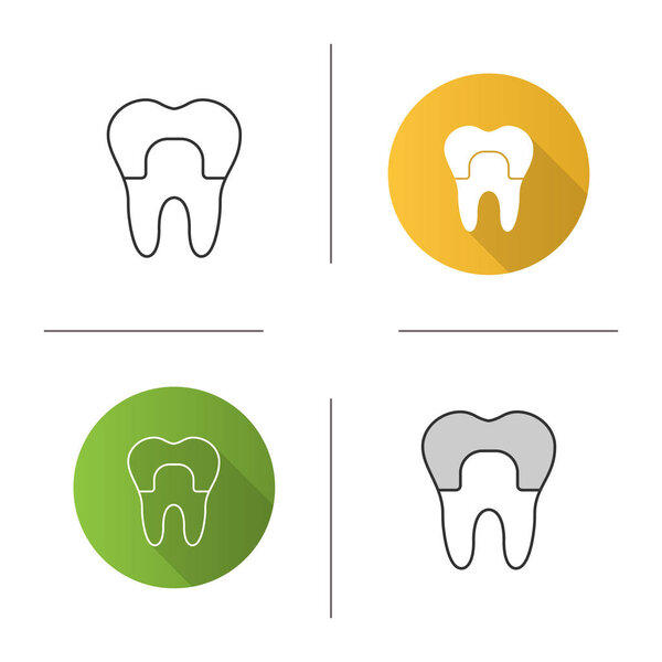 Dental crown icon. Tooth restoration. Flat design, linear and color styles. Isolated vector illustrations