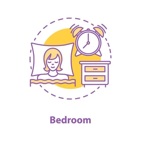 卧室概念图标 休息时间想法薄线例证 睡觉的女人闹钟和马桶矢量隔离轮廓图 — 图库矢量图片