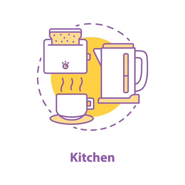 Küchengeräte Konzept Symbol Frühstück Idee Dünne Linie Illustration Wasserkocher Toaster — Stockvektor