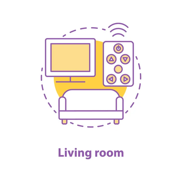 Woonkamer Interieurconcept Pictogram Kamer Ontwerp Idee Dunne Lijn Illustratie Afstandsbediening — Stockvector