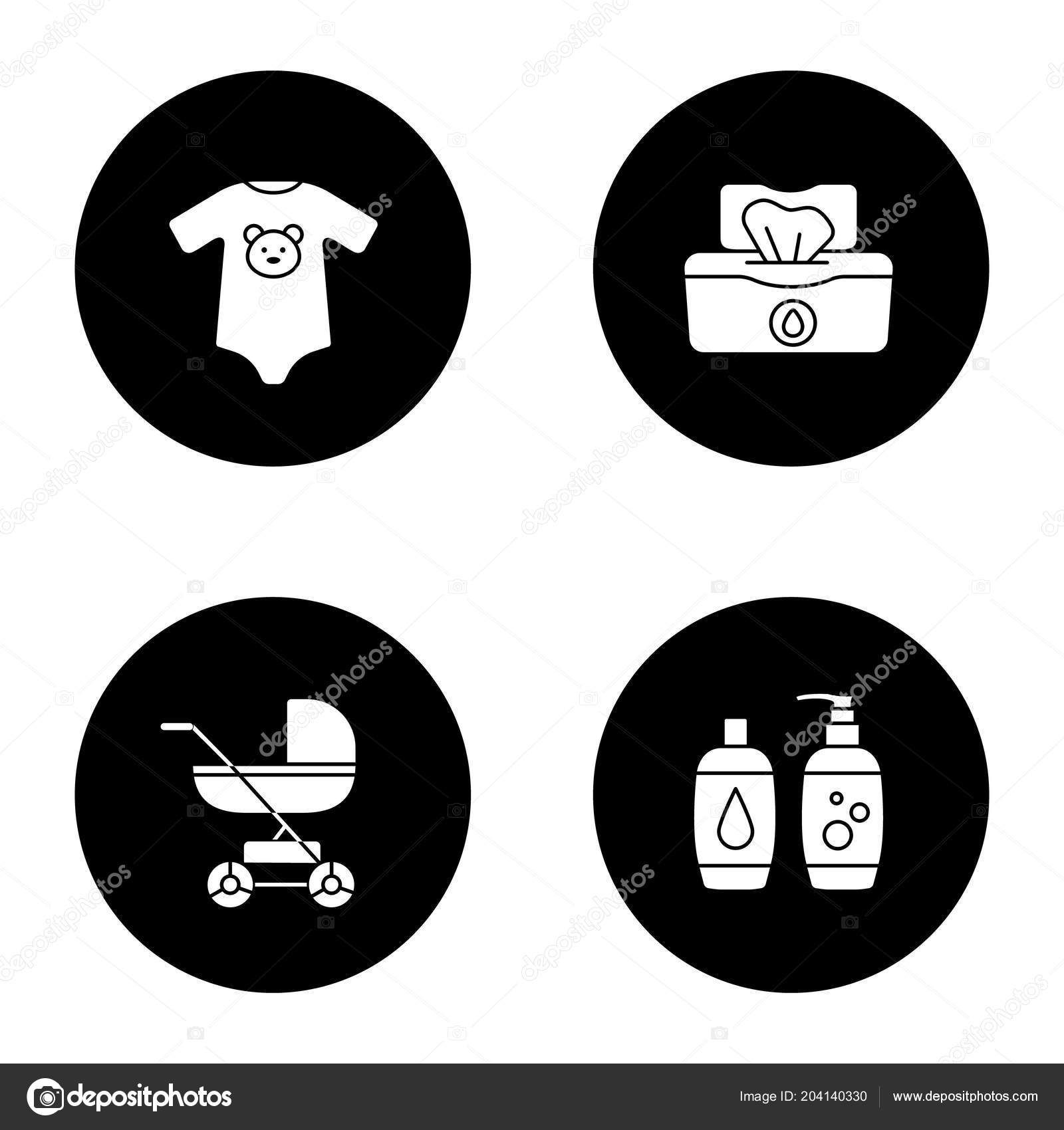 育児グリフ アイコンを設定します ベビーカー ボディー スーツ ウェット ワイプ シャンプー ベクトル ホワイト ストックベクター C Bsd