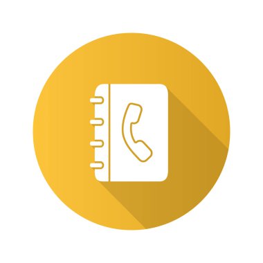 Telefon defteri düz tasarım uzun gölge glif simgesi. Telefon kayıtlarınızı. Cep telefonu ile not etmek. Vektör siluet çizimi
