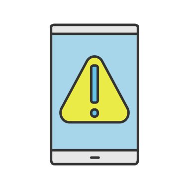 Smartphone hata renk simgesi. Uyarı bildirim. Ünlem işareti ile cep telefonu ekran. İzole vektör çizim