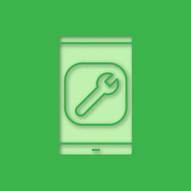 Akıllı telefon ayarları kağıt simgesi kes. Telefon ekran somun anahtarı. Vektör izole siluet çizimi