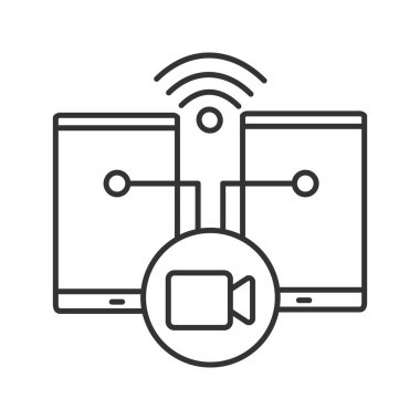 Video mesaj veya arama doğrusal simgesi. İnce hat illüstrasyon. Video dosyası gönderme. Kontur sembolü. Çizim vektör izole anahat