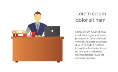 Office alt düz karakter tasarımı. Yöneticisi, yönetici. Programcı. Patron. İzole vektör çizim