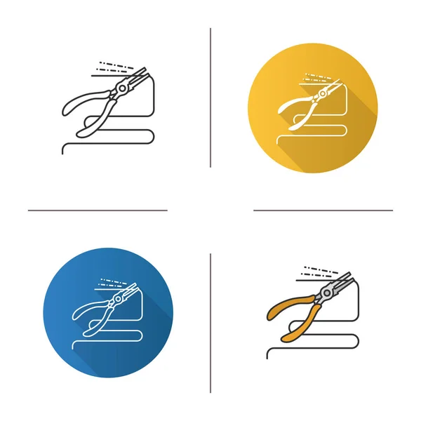 Runde Nasenzange Schneiden Von Draht Icons Set Flaches Design Lineare — Stockvektor