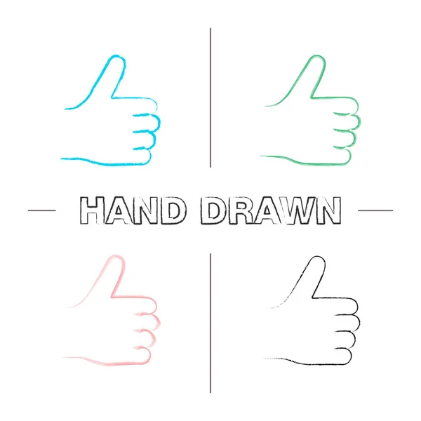 Thumbs Hand Drawn Icons Set Hand Gesture Approval Color Brush — Stock Vector