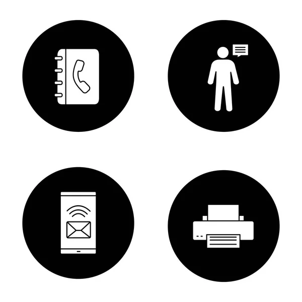 Set Icone Del Glifo Del Centro Informazioni Rubrica Telefonica Annuncio — Vettoriale Stock