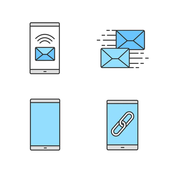 Conjunto Iconos Color Aplicaciones Para Teléfonos Inteligentes Mensaje Entrante Correo — Vector de stock