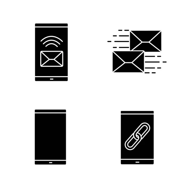 Conjunto Iconos Glifo Aplicaciones Para Teléfonos Inteligentes Mensaje Entrante Correo — Vector de stock