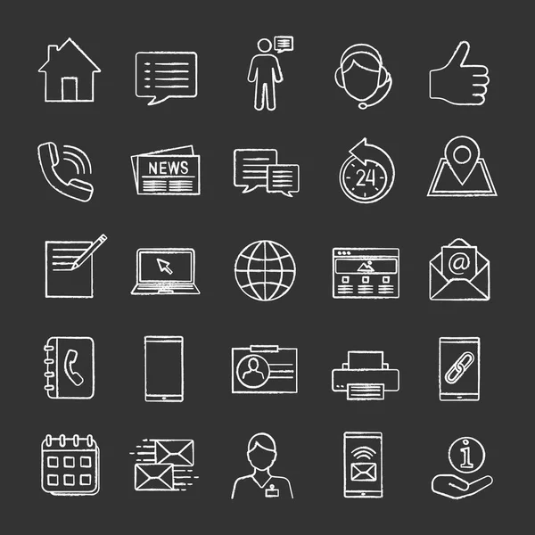 Information Center Chalk Icons Set Office Supplies Communication Devices Support — Stock Vector