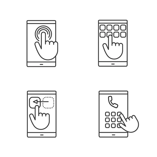 Smartphone Touchscreen Linear Icons Set Double Tap Touch Drag Gesture — Stock Vector