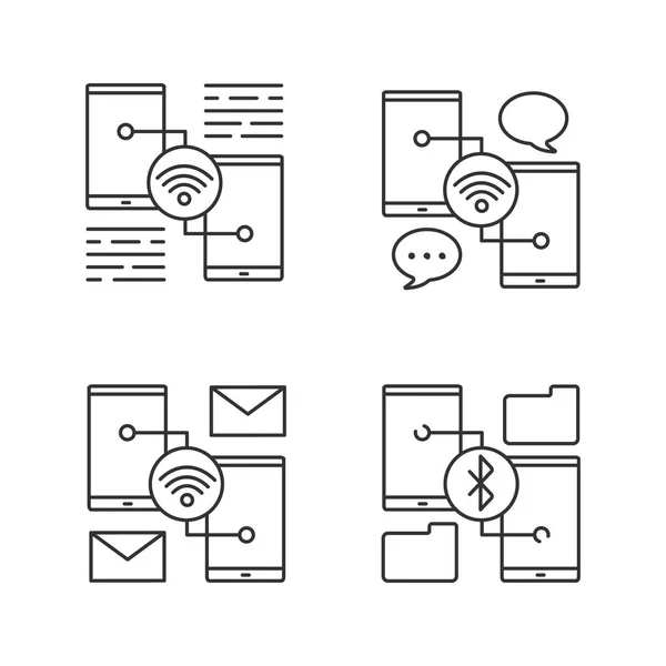 Akıllı Telefon Bağlantısı Doğrusal Simgeleri Ayarlayın Nce Çizgi Kontur Sembolleri — Stok Vektör