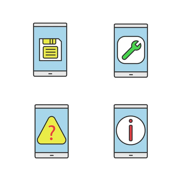 Smartphone Color Icons Set Button Settings Mobile Phone Faq Error — Stock Vector
