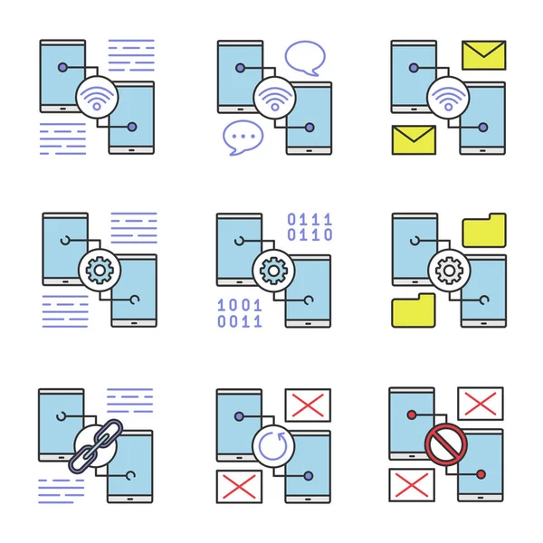 Smartphone Barevné Ikony Set Wifi Konverzace Mailů Nastavení Správce Souborů — Stockový vektor