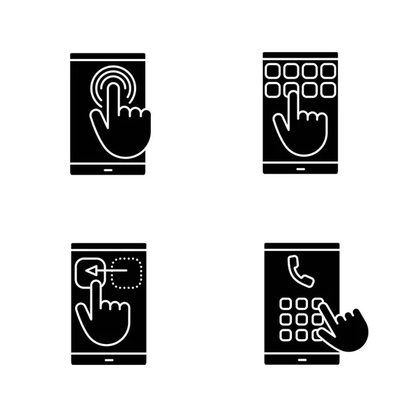 Conjunto Iconos Glifo Pantalla Táctil Para Smartphone Símbolos Silueta Doble — Vector de stock