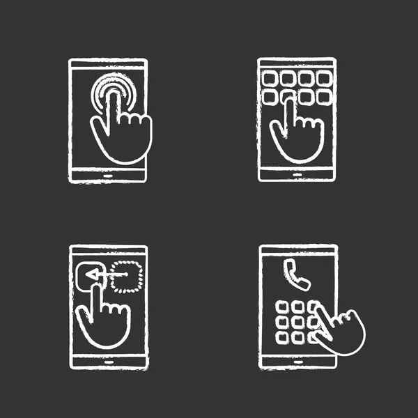 Smartphone Pantalla Táctil Iconos Tiza Conjunto Doble Toque Arrastre Gesto — Vector de stock