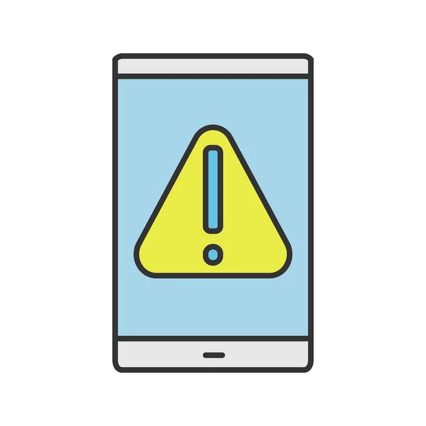 Smartphone Fehler Farbsymbol Warnmeldung Handy Bildschirm Mit Ausrufezeichen Isolierte Vektorabbildung — Stockvektor
