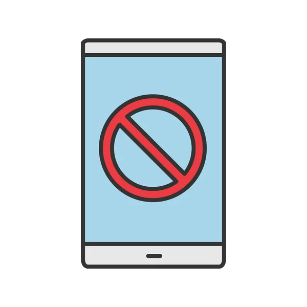 Smartphone Con Icona Colore Del Segno Proibito Nessun Segnale Illustrazione — Vettoriale Stock